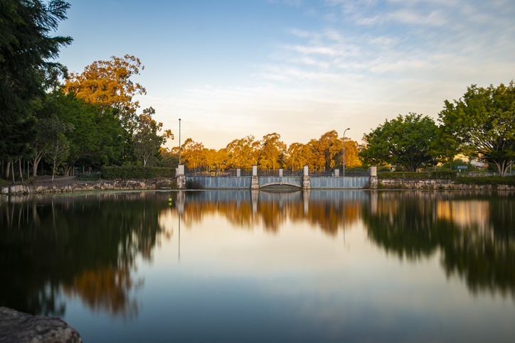 Beautiful lake in Springfield Lakes in the afternoon.